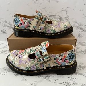 Dr. Martens 8065 Mary Jane Floral Mash Up Parchment Platform Shoes